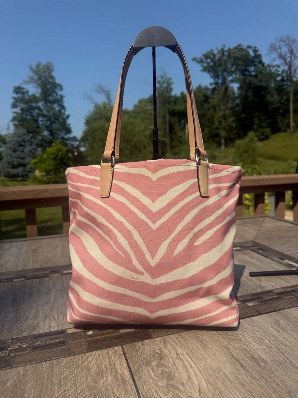 EUC Coach Zebra Print Canvas Tote Pink and Cream Vintage Bag